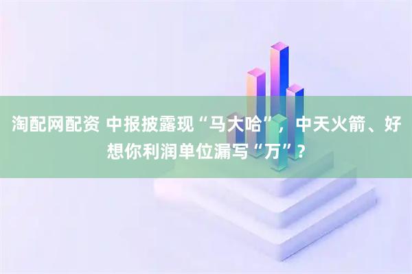 淘配网配资 中报披露现“马大哈”，中天火箭、好想你利润单位漏写“万”？